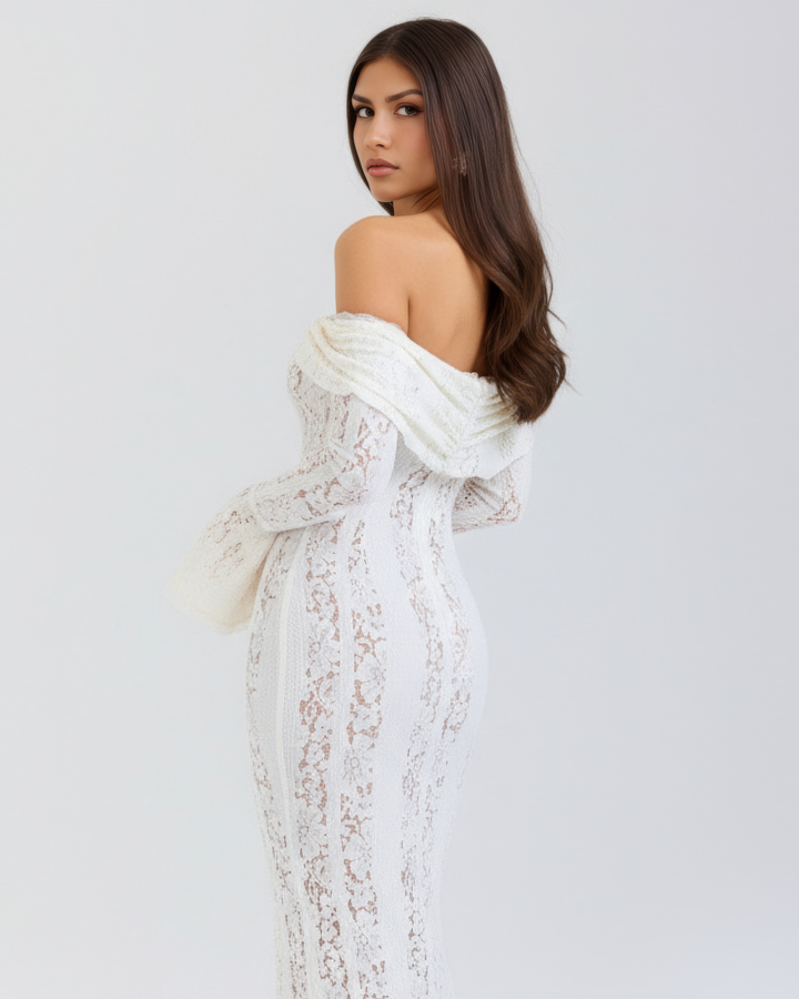 Women's Elegant Off-Shoulder Floral Lace Maxi Dress
