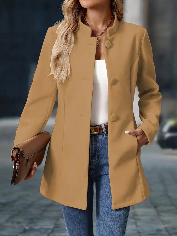 Manon Elegant Buttoned High Collar Jacket, view 3 - Elena Harper