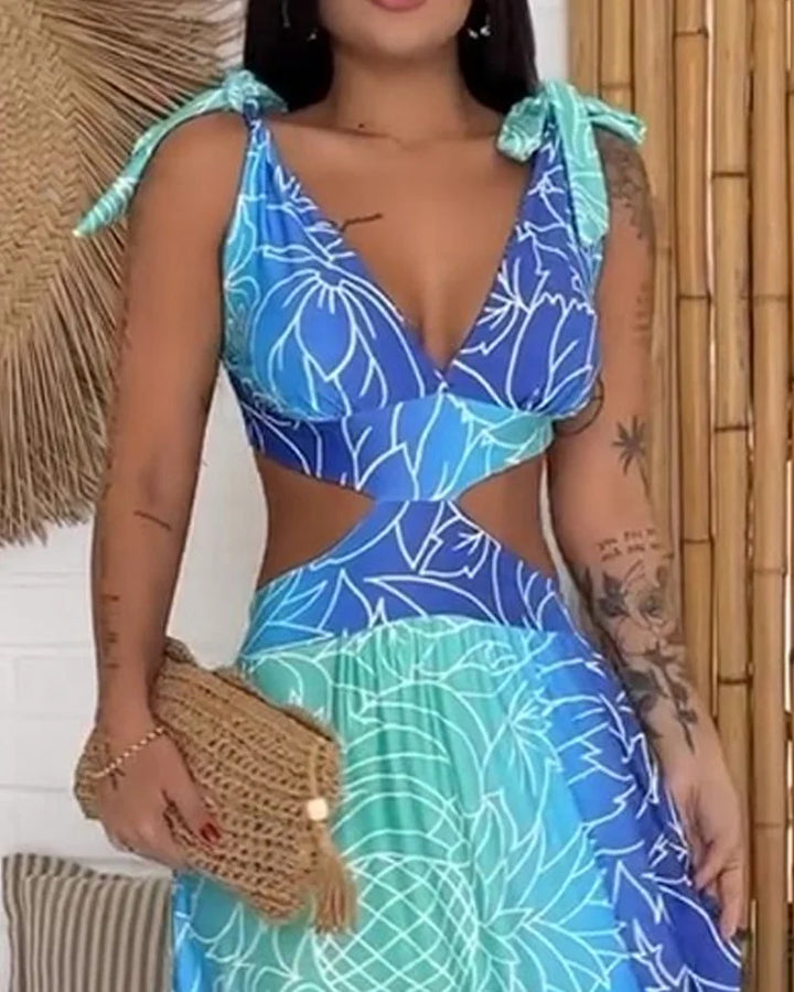 Katherine Long dress with colorful print, view 4 - Elena Harper