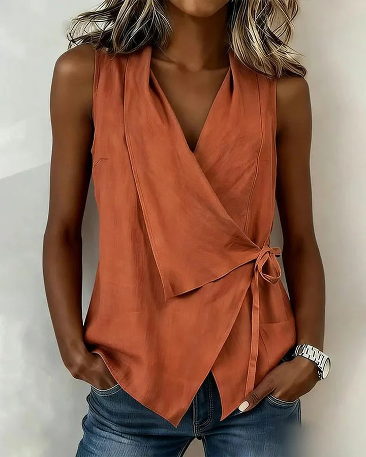 Women's Asymmetrical Sleeveless Top with Wrapped Effect - Elegant