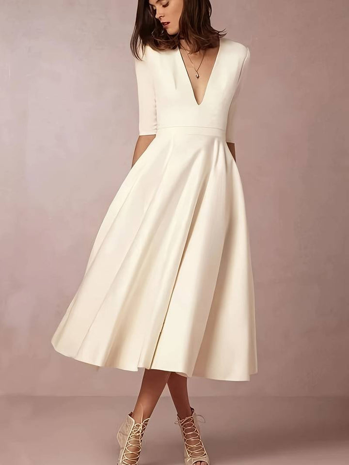 Retro White A-Line Swing Dress Vivienne, view 2 - Elena Harper