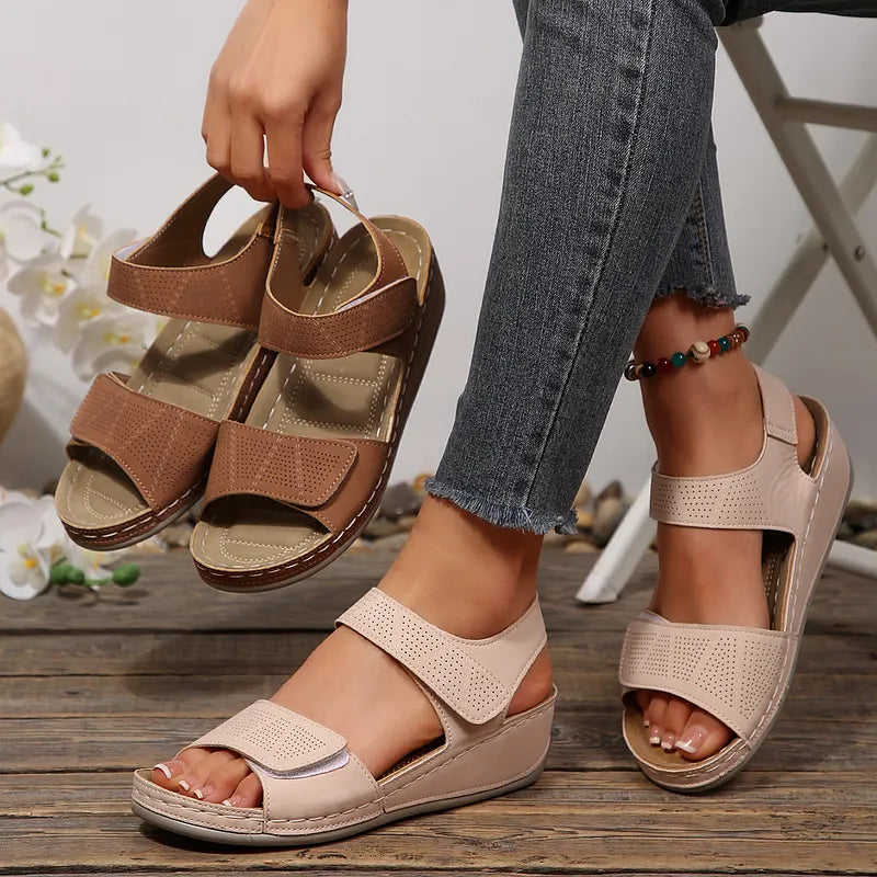 Tanaeva Comfortable Wedge Sandals with Velcro Closure, view 5 - Elena Harper