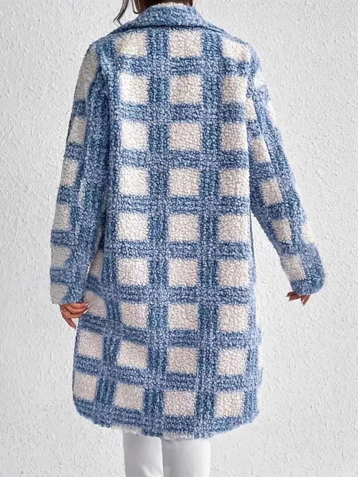Long bouclé fabric coat with design for women Sereane, view 6 - Elena Harper