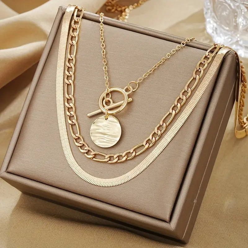 Savira Textured Coin Layered Necklace Gold - Elena Harper