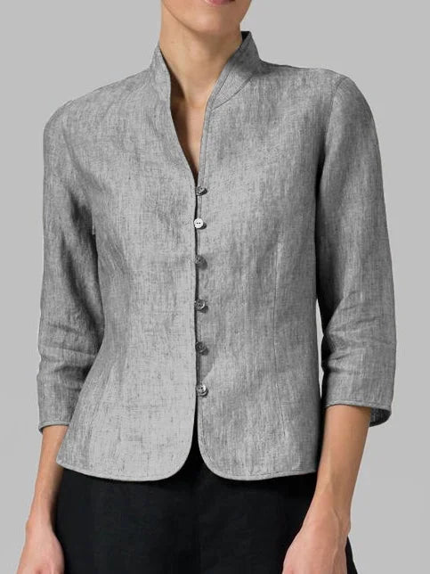 Women's Elegant Stand-Up Collar Blouse - Sophisticated Style