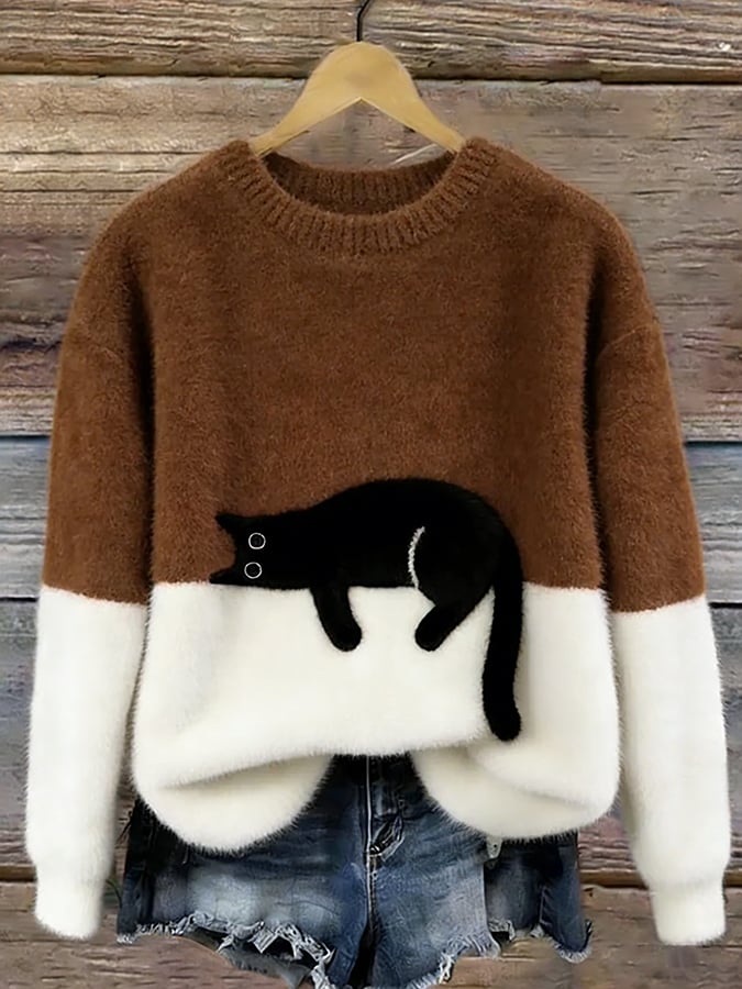 Bonnie — Cat Print Oversized Sweater