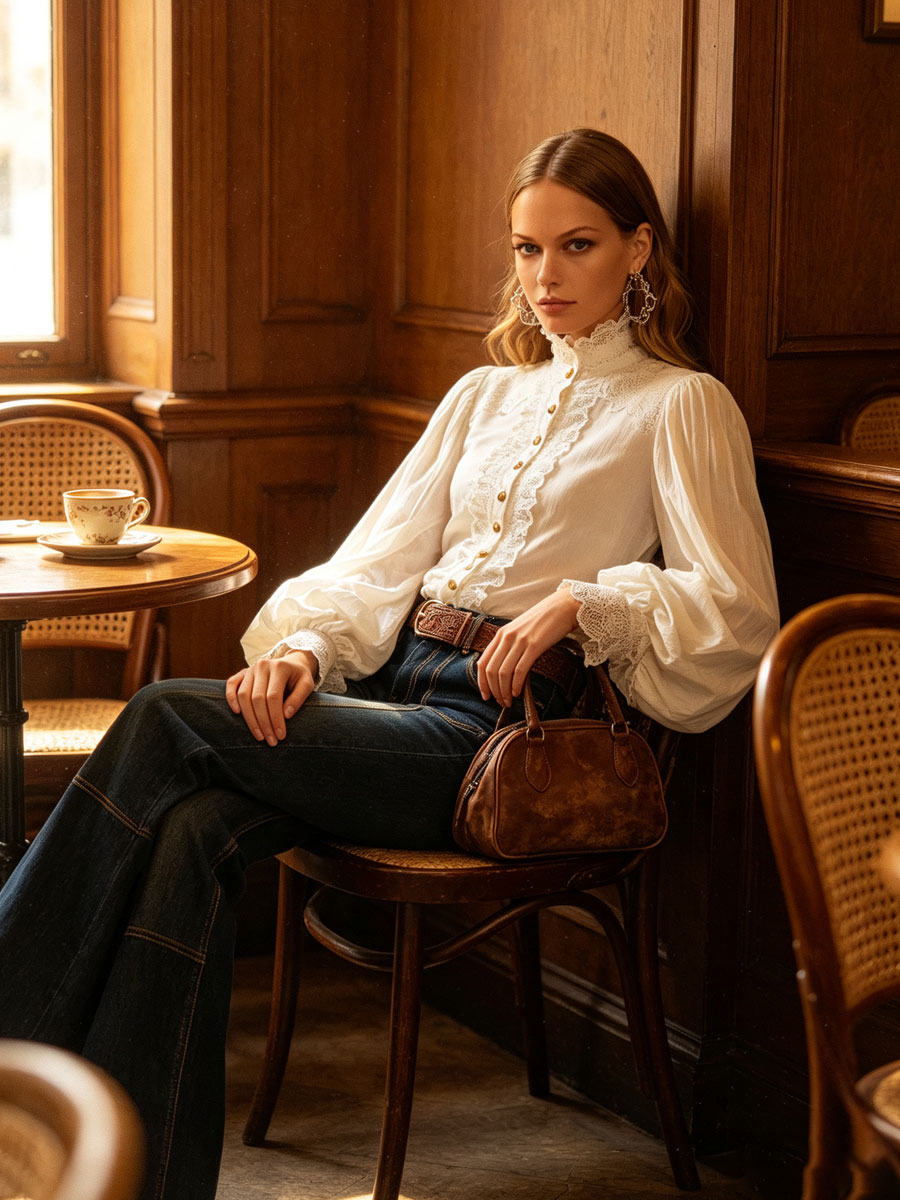 Retro Brown Double-stitched Navy Jeans