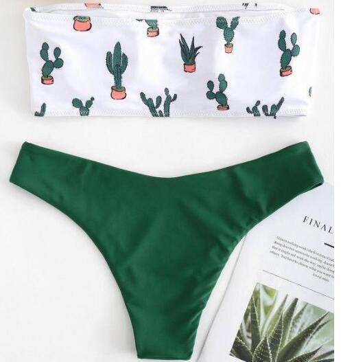 Women's Bandeau Bikini with Playful Cactus Pattern EB