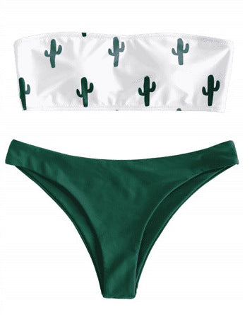 Women's Bandeau Bikini with Playful Cactus Pattern EB