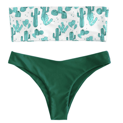 Women's Bandeau Bikini with Playful Cactus Pattern EB
