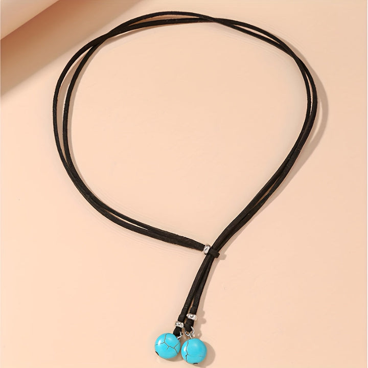 Bohemian Y-Design Double Turquoise Round Beads Necklace