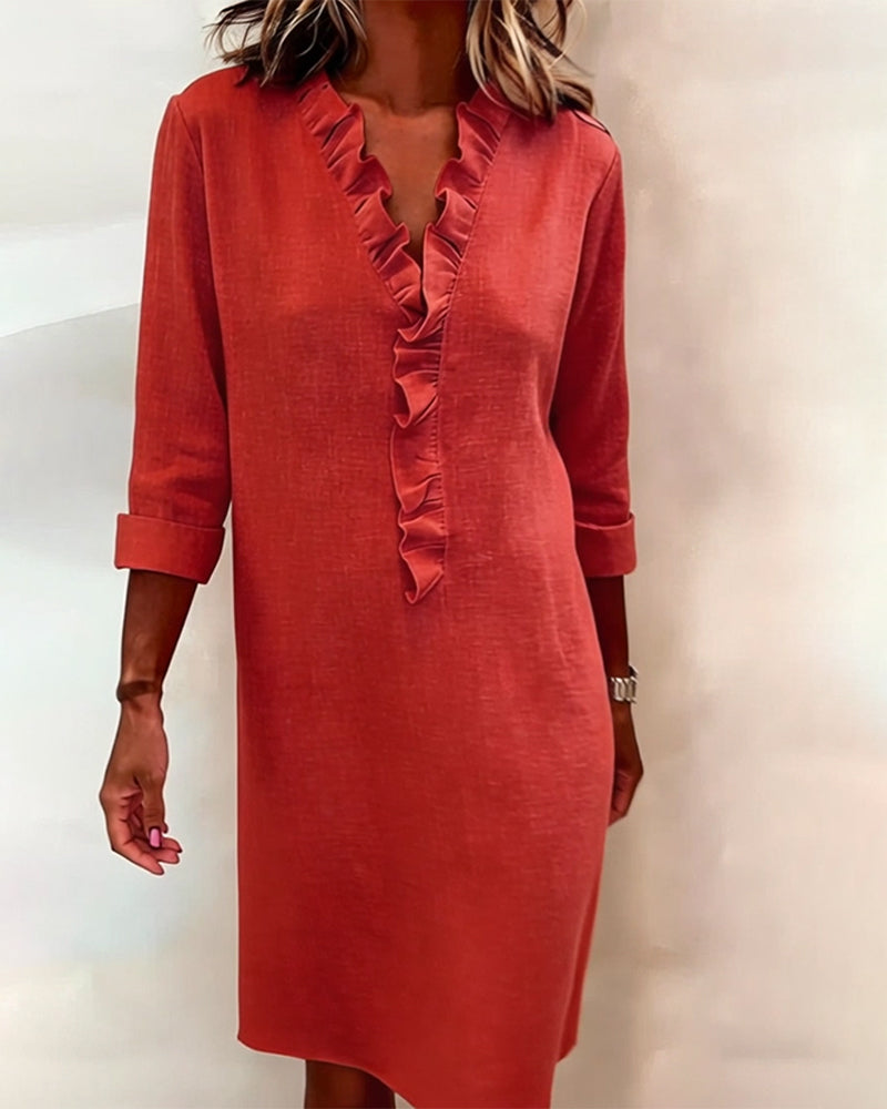 Ruffled Dress with V-Neck - Elena Harper