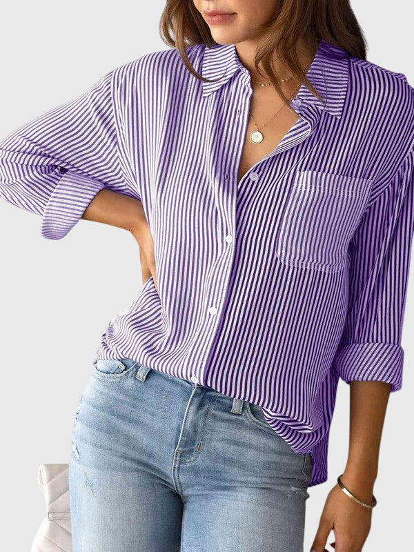 Ladies Striped Blouse with Bow and Collar