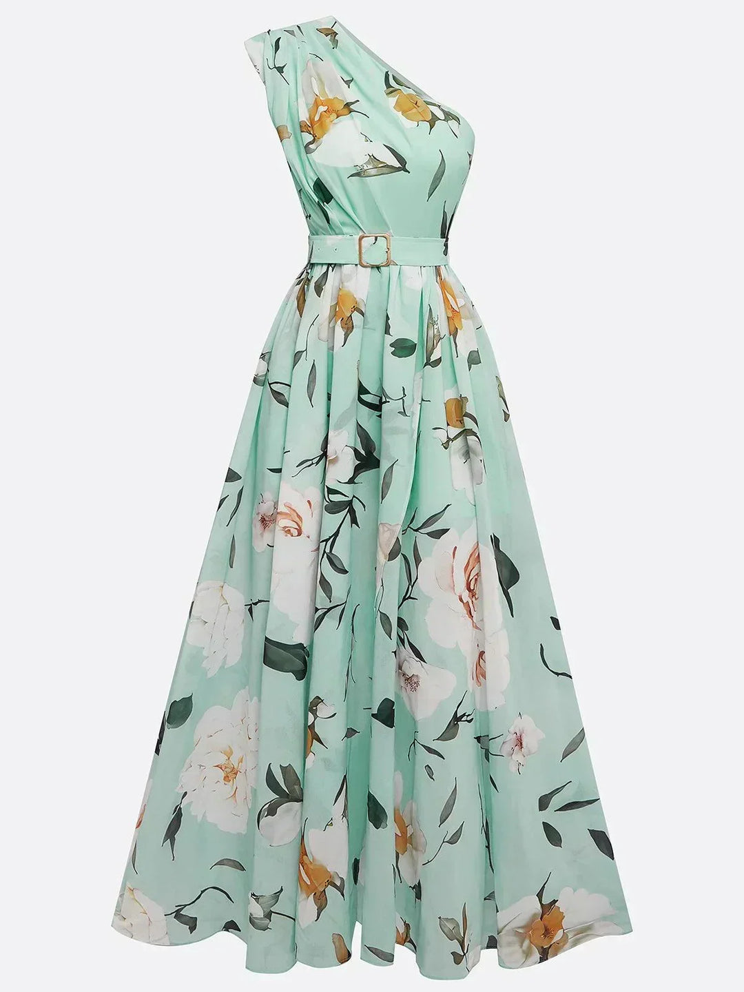 Julie Light Green One-Shoulder Floral Chiffon Maxi Dress, view 2 - Elena Harper