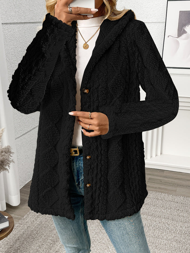 Delphine | Women's Textured Hooded Jacket in Soft Black Plush