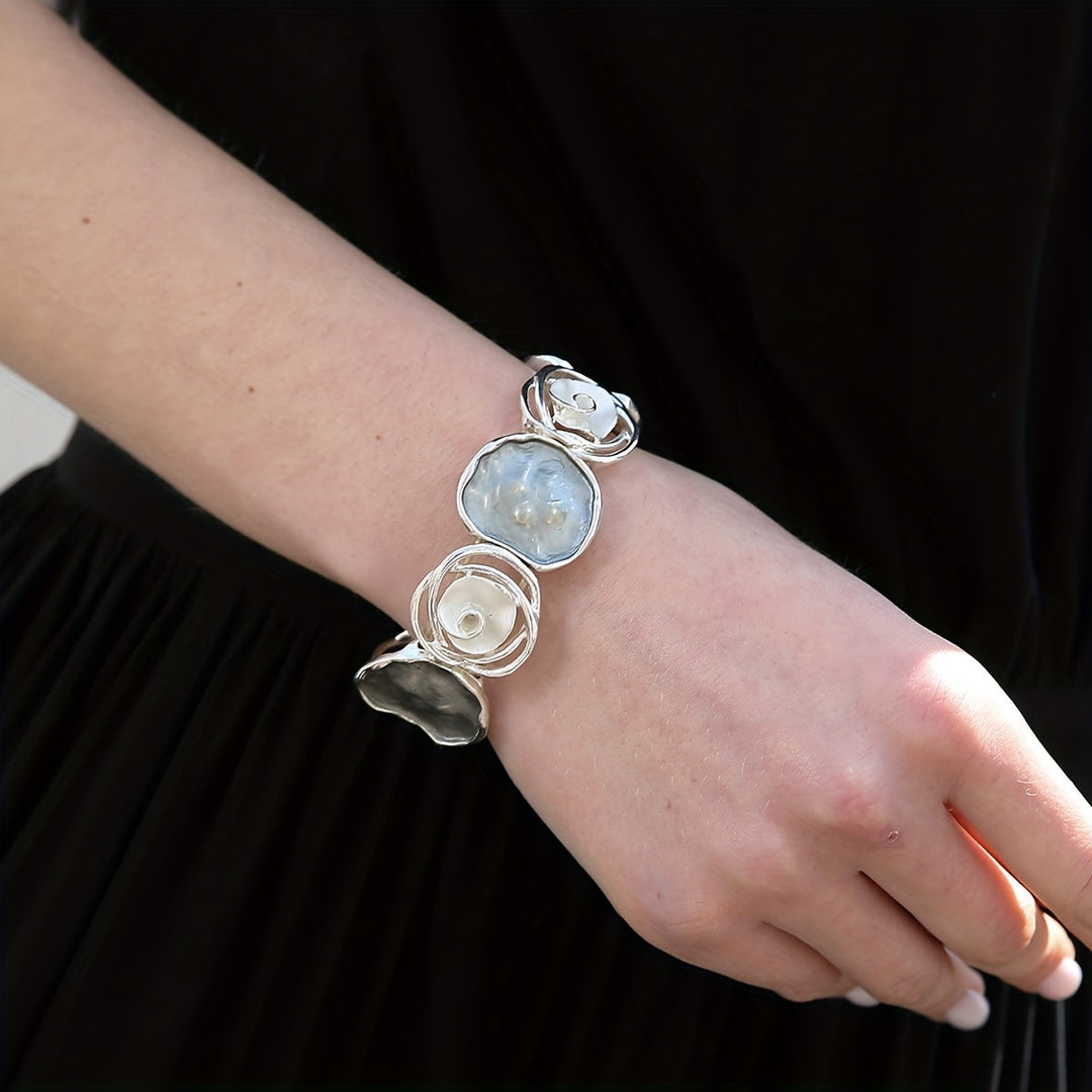 Bohemian Round Flower Geometric Design Cuff Elastic Bracelet - Elena Harper