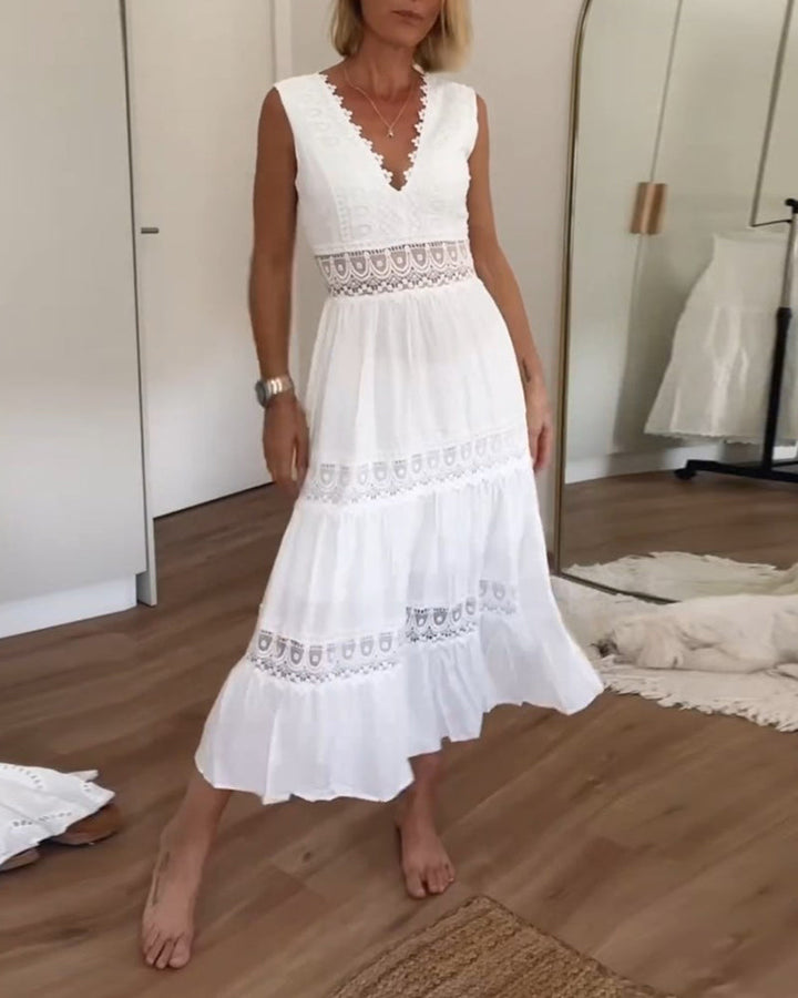 Long White Lace Bohemian Chic Dress