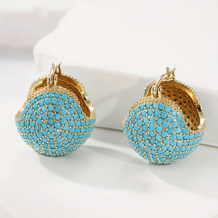 Classic Retro Style Gold Turquoise Dome Hoop Earrings - Elena Harper