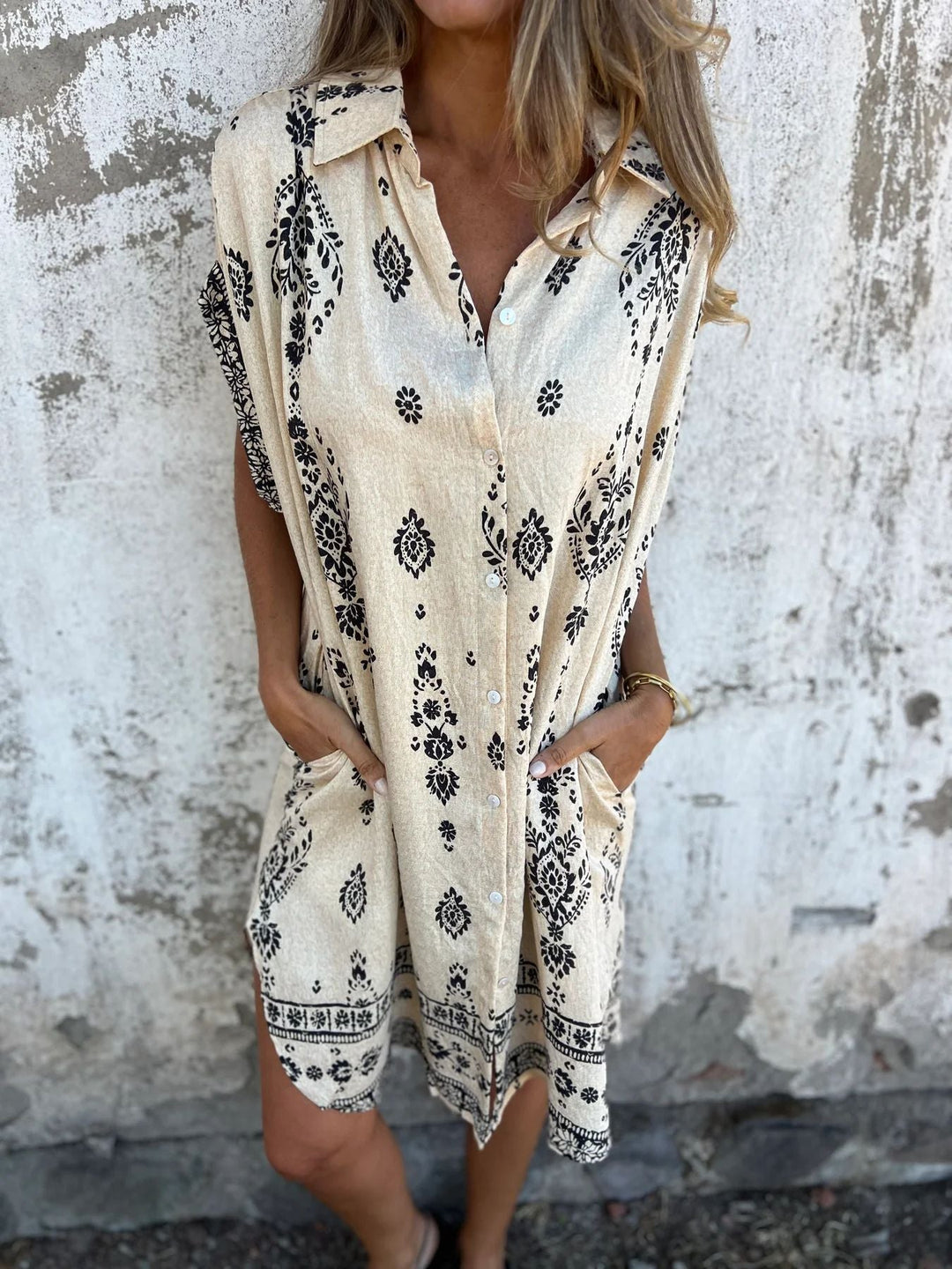 Sue Casual Loose-Fit Dress with Short Sleeves - Elena Harper