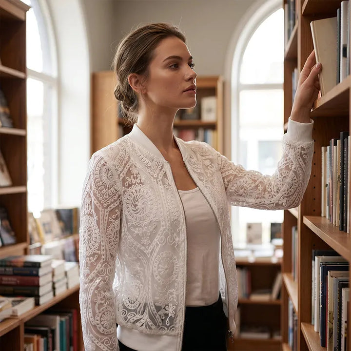 Venesse Elegant Lace Jacket with Floral Pattern, view 3 - Elena Harper