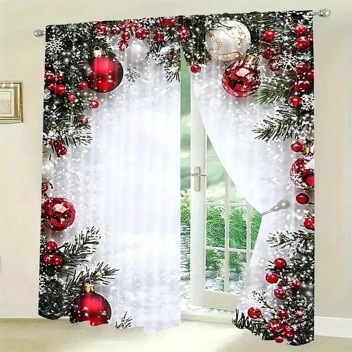 FrostLinen Curtains with Christmas Motif, view 3 - Elena Harper