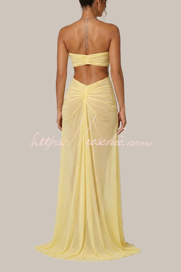 Island Muse Sheer Draped Cutout Maxi Dress