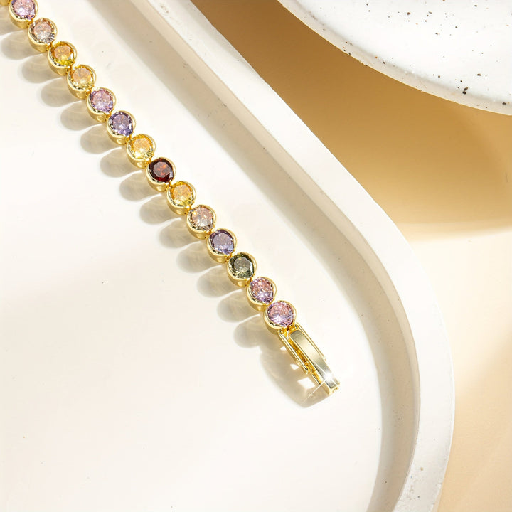 Elegant Multicolor Gemstone Gold Plated Tennis Bracelet - Elena Harper