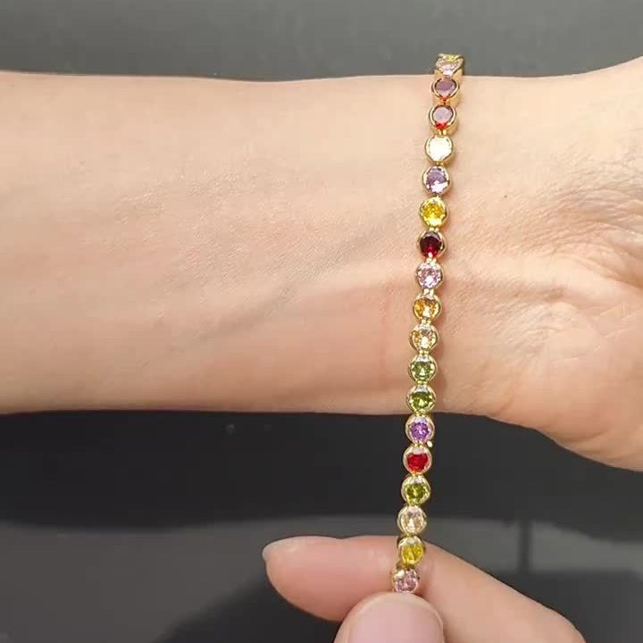 Elegant Multicolor Gemstone Gold Plated Tennis Bracelet - Elena Harper