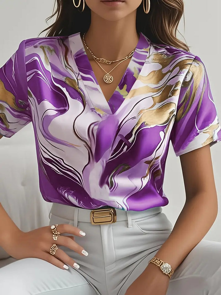 Mildred Marble Print Short Sleeve Shirt - Elena Harper