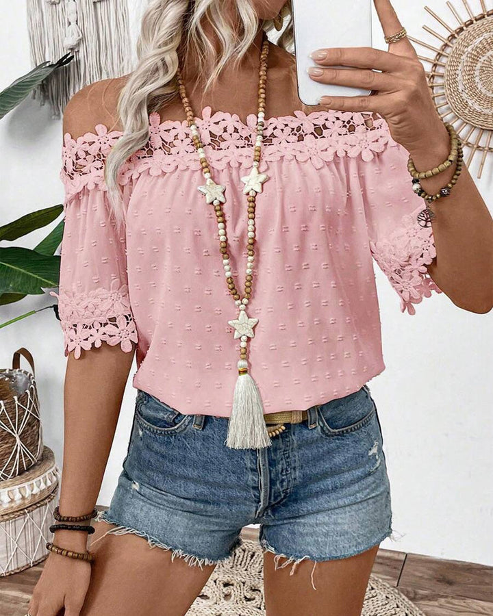 One-Shoulder Blouse with Lace and 3D Flower - Elena Harper