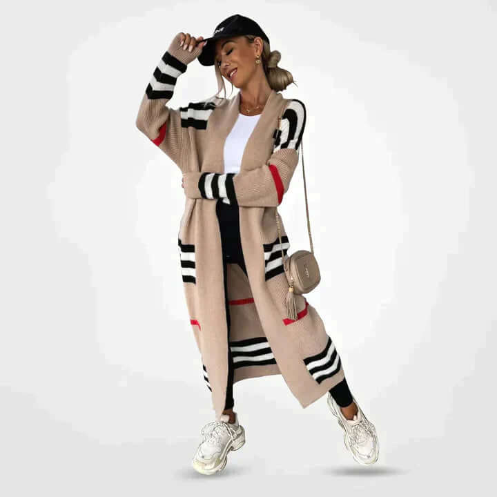 Women's Striped Long Knit Cardigan