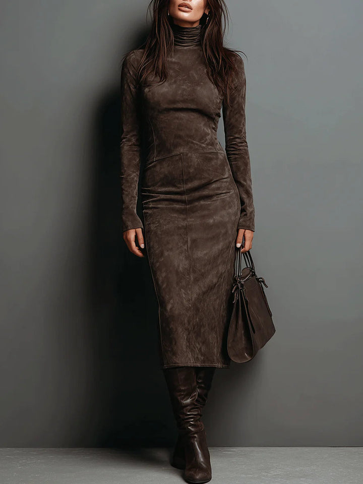 Robine Long Sleeve Suede Midi Dress - Elena Harper