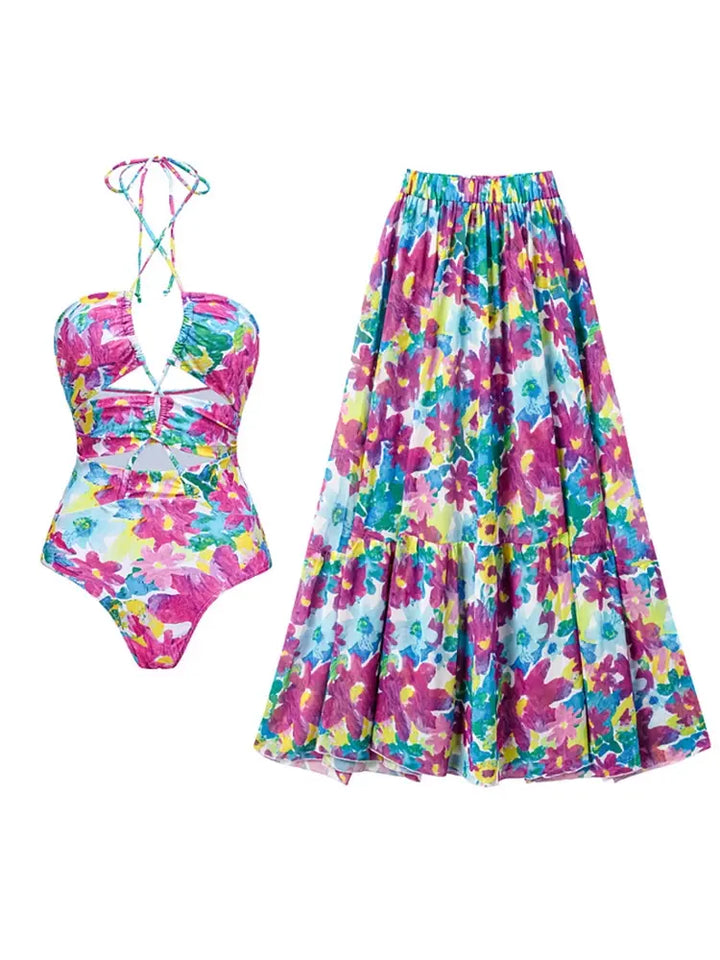 One Piece Print Cutout Swimsuit Set, view 5 - Elena Harper