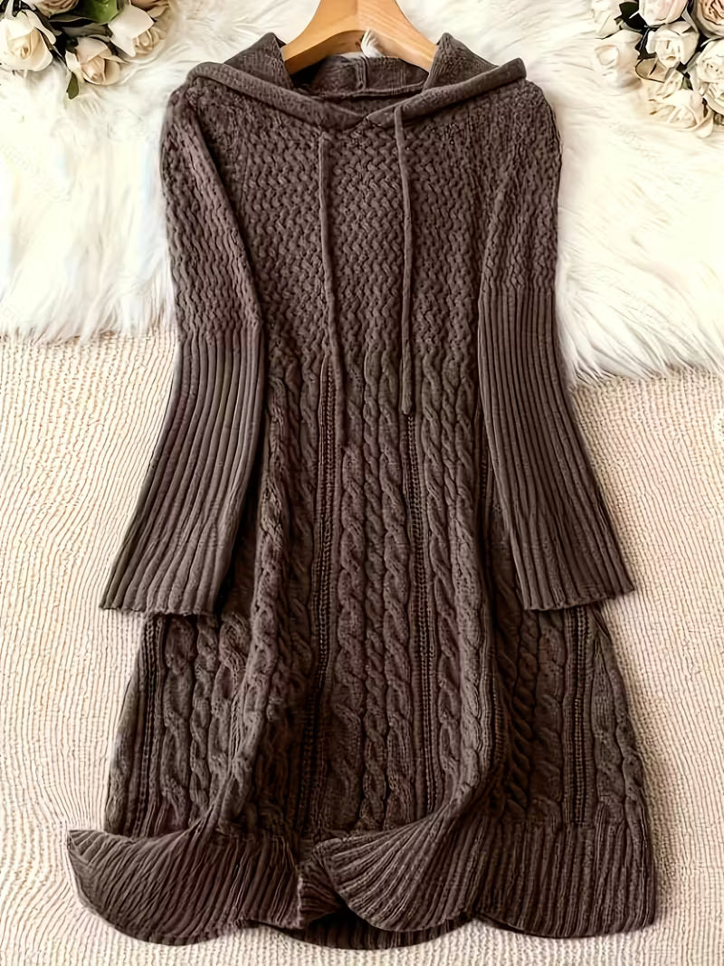 EVELINA – CHUNKY KNIT HOODED SWEATER DRESS