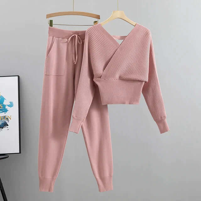 Women's Ribbed Knit Lounge Set with Harem Pants