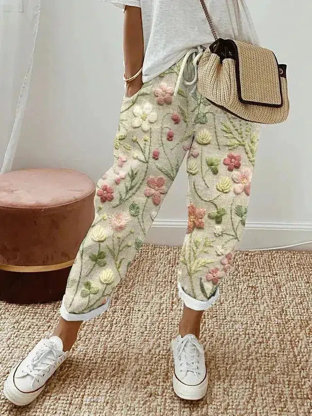 Printed Side Pocket Pants with Fresh Plants, view 2 - Elena Harper