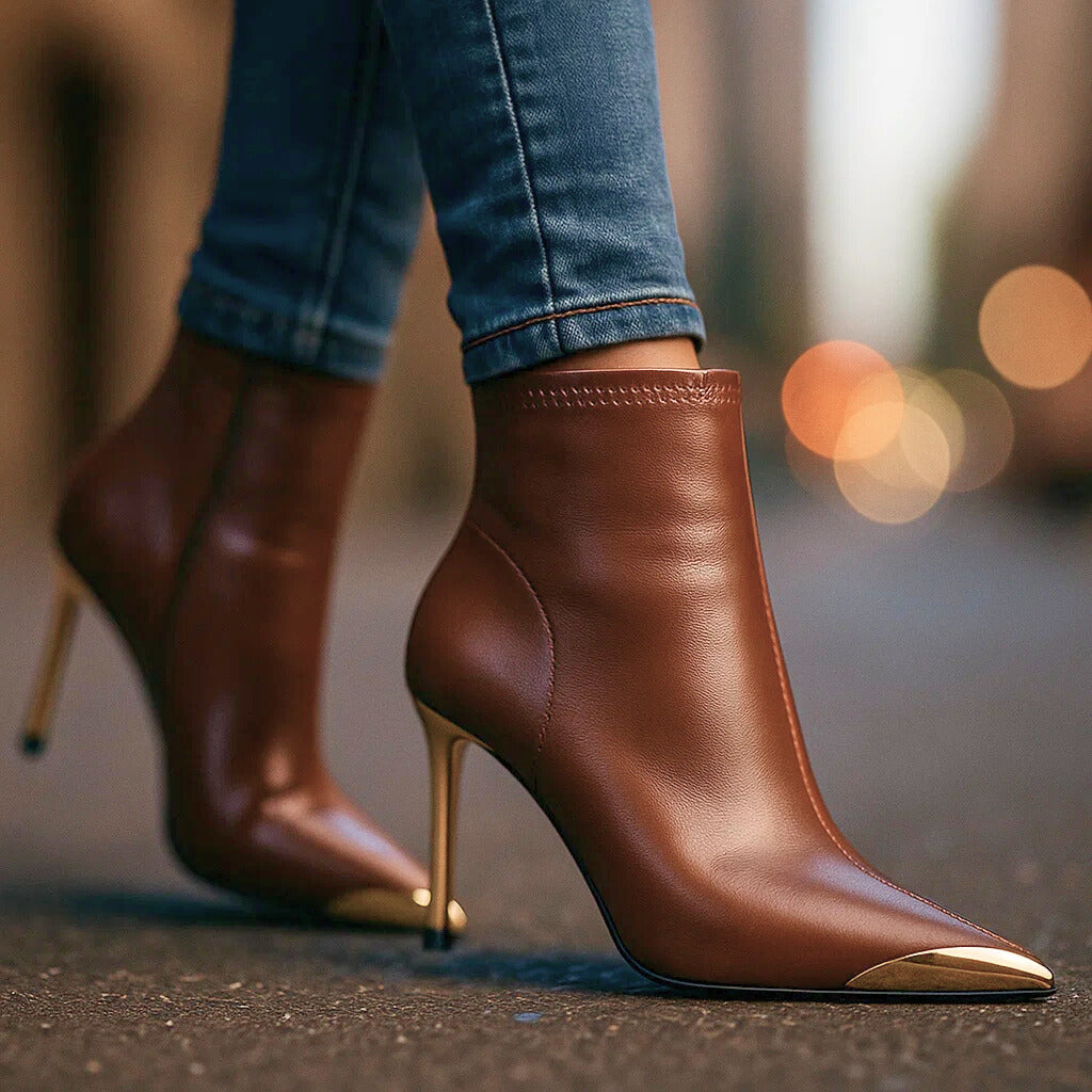 VALENTINA HIGH HEEL ANKLE GOLD-POINT BOOTS