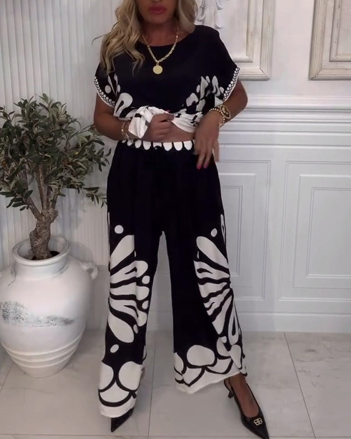 Narsi Suit Temperament Printed Pocket Wide Leg Pants, view 2 - Elena Harper