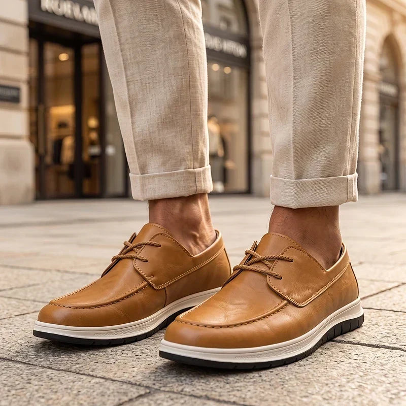 Elio Earth Tone Leather Sneakers, view 6 - Elena Harper