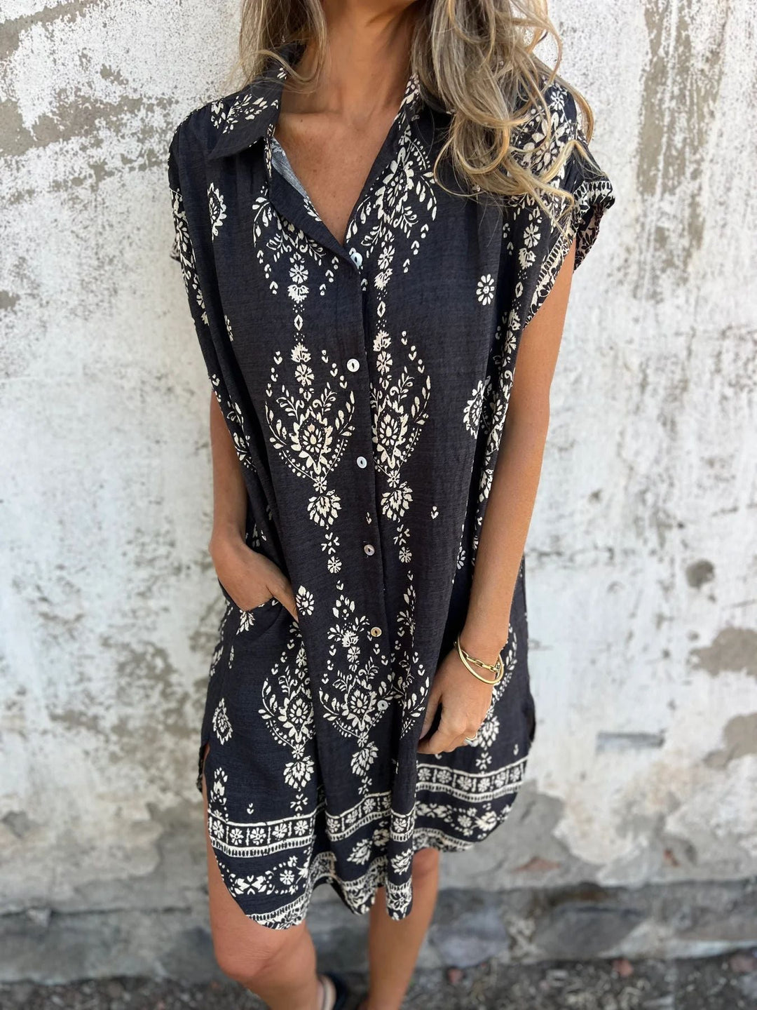 Sue Casual Loose-Fit Dress with Short Sleeves - Elena Harper