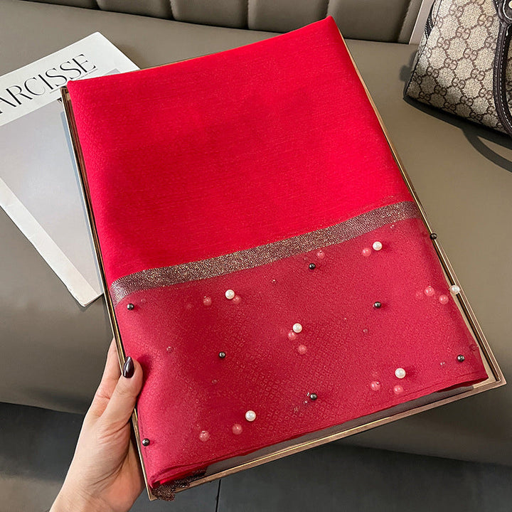 Elegant Scarf Decorated with Pearls