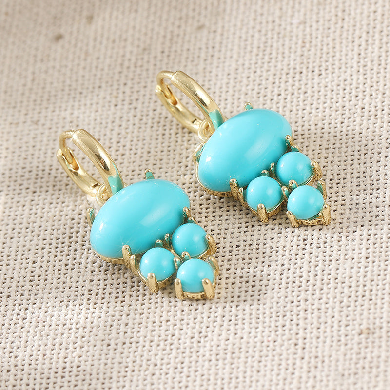 Bohemian Oval Turquoise Cluster Drop Earrings - Elena Harper