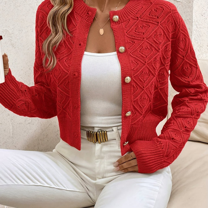 Women's Buttoned Openwork Cardigan - Elegant and Lightweight