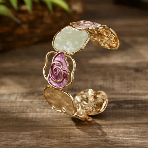 Bohemian Round Flower Geometric Design Cuff Elastic Bracelet - Elena Harper