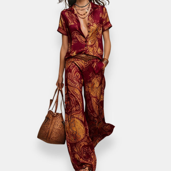 Azarie Lightweight Printed Two-Piece with Loose Pants, view 4 - Elena Harper
