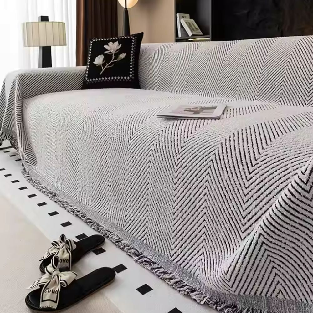 Herringbone Pattern Sofa Cover Anti-Slip Microfiber Cover
