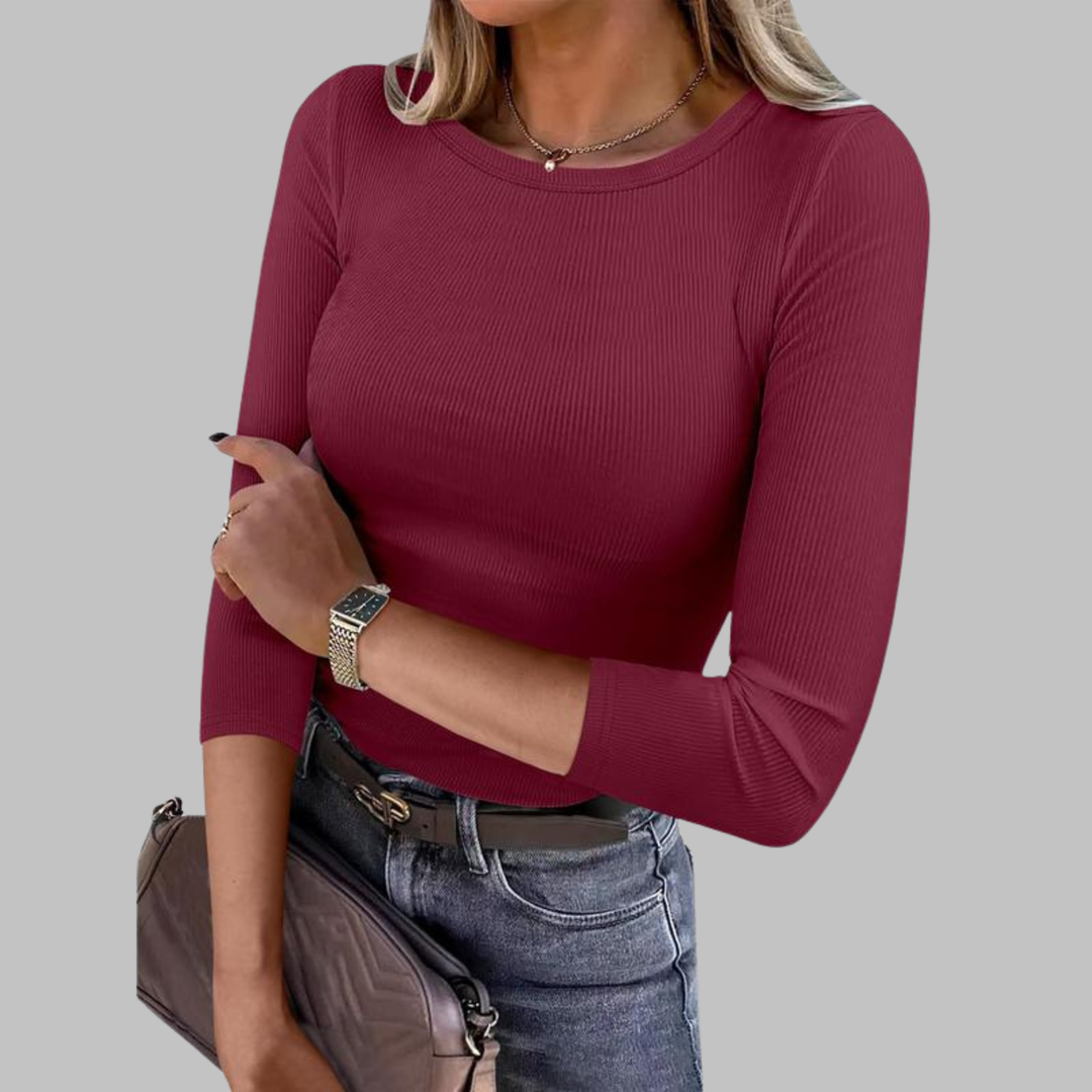 Davina Crewneck Slim Fit Top with Flattering Line for Women - Elena Harper