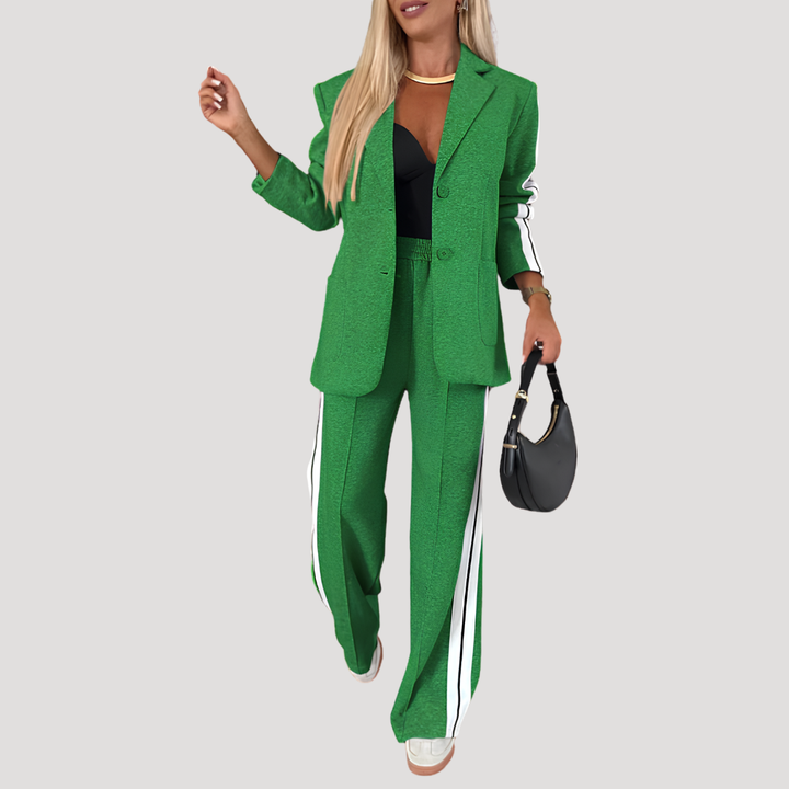 Women's Blazer Set with Striped Wide Pants