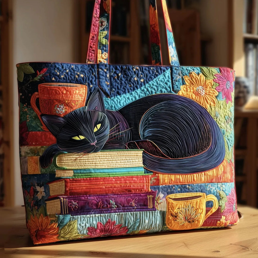 Artisan Bag Black Cat with Books and Mugs - Elena Harper