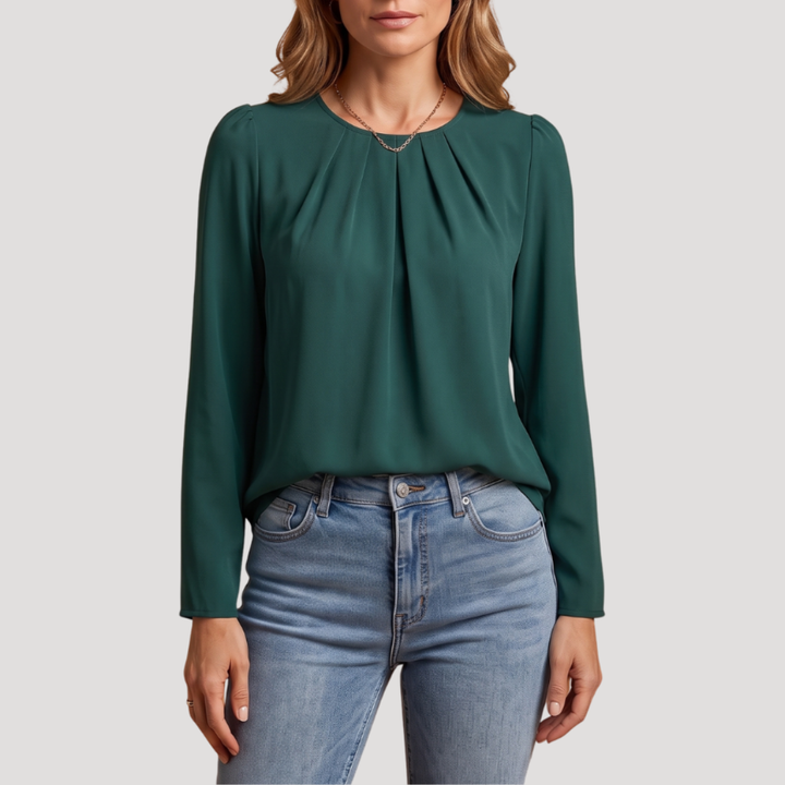 Women's Pleated Work Blouse with Long Sleeves
